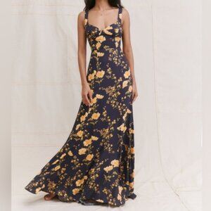Reformation Lecce Dress Long Maxi Floral Bernadette Wedding Drapey Feminine Gown